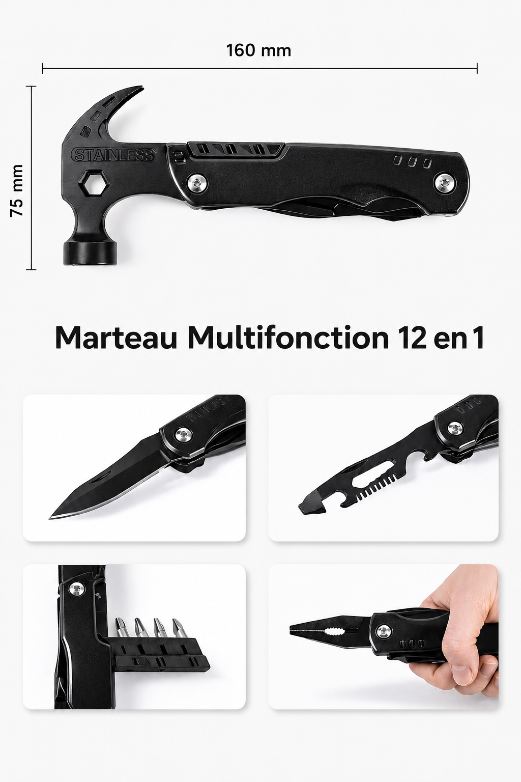 KRAVEN PRO outil randonnee bushcraft lame inox marteau coupe-fil