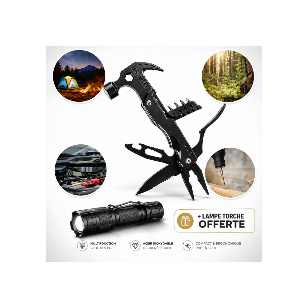 KRAVEN PRO outil multifonction 12 en 1 acier inoxydable 420 camping survie